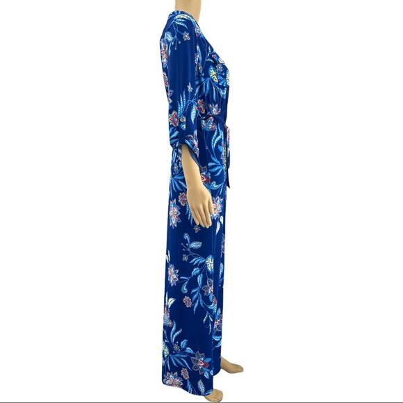 Iris LARGE Blue Floral Collared Long Sleeve Boho Sheath Maxi Dress NWT - Picture 3 of 7